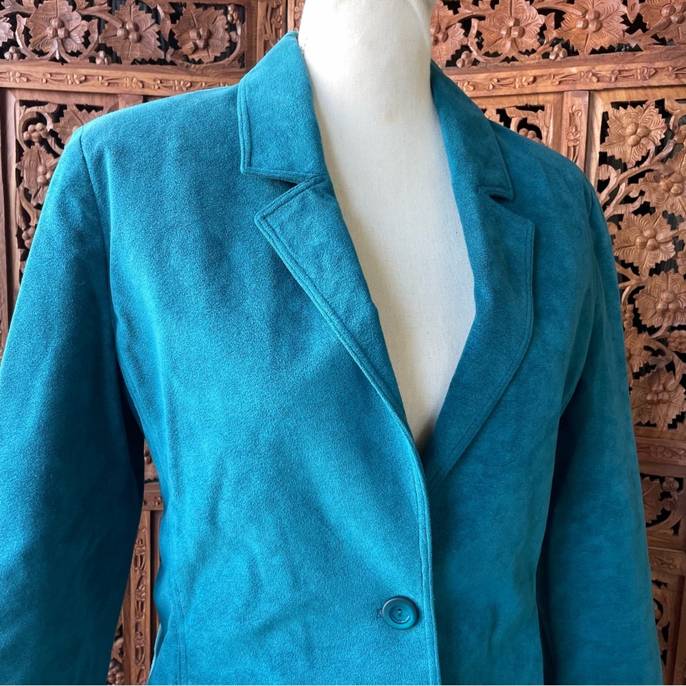 Vintage Handmade Western Turquoise Faux Suede Women's Blazer Jacket - Picture 6 of 9